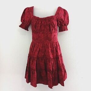 Deep Red Milkmaid Dress XS Mini‎ Peasant Babydoll Cottagecore Prairie Coquette